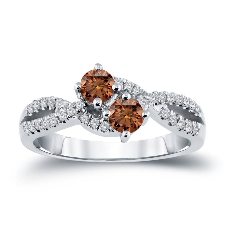 Auriya Modern 3/4ctw Round 2-Stone Brown Diamond Engagement Ring 14K Gold (H-I, I1-I2)