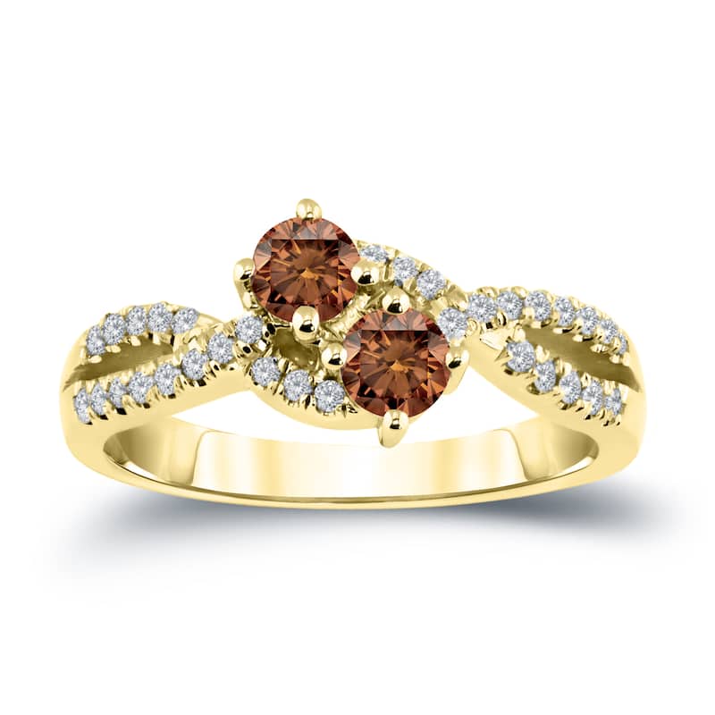 Auriya Modern 3/4ctw Round 2-Stone Brown Diamond Engagement Ring 14K Gold (H-I, I1-I2)