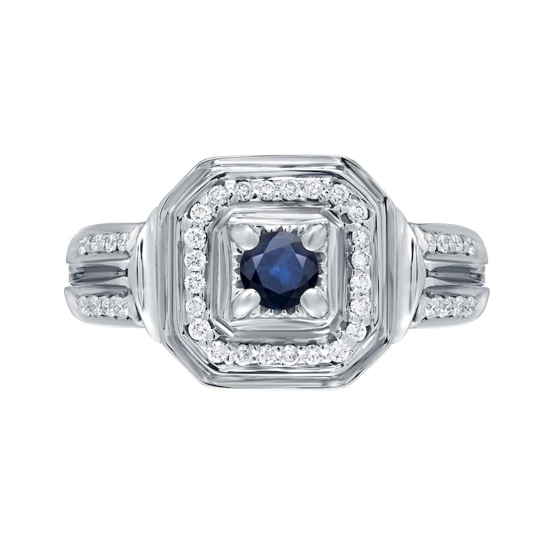 14k Gold 1/5ct Blue Sapphire and 1/5ct TDW Round Diamond Engagement Ring H