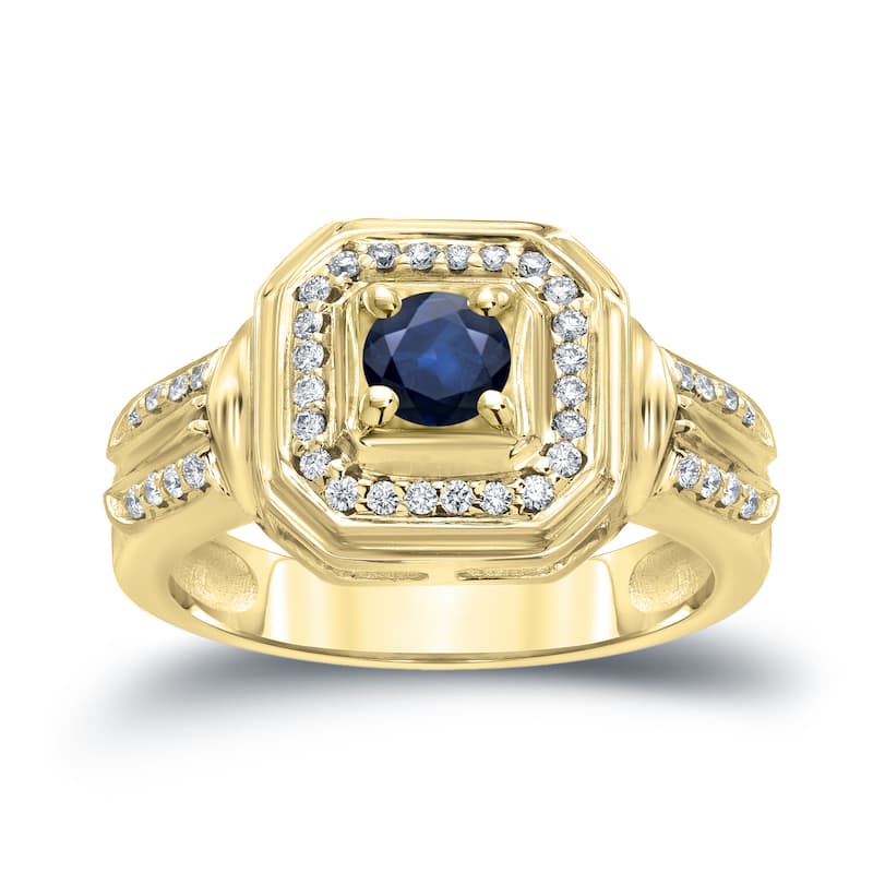 14k Gold 1/5ct Blue Sapphire and 1/5ct TDW Round Diamond Engagement Ring H