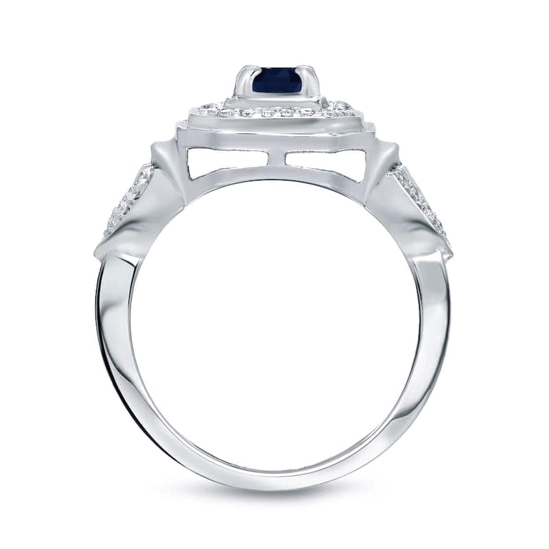 14k Gold 1/5ct Blue Sapphire and 1/5ct TDW Round Diamond Engagement Ring H