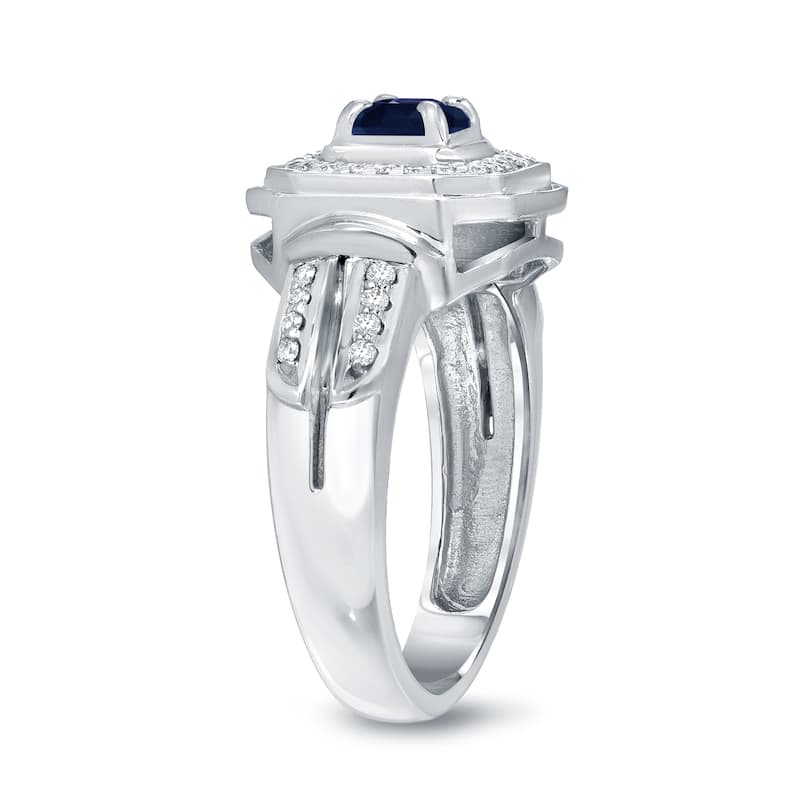 14k Gold 1/5ct Blue Sapphire and 1/5ct TDW Round Diamond Engagement Ring H