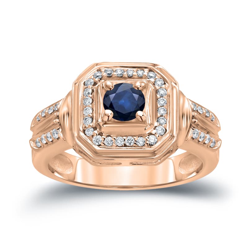 14k Gold 1/5ct Blue Sapphire and 1/5ct TDW Round Diamond Engagement Ring H