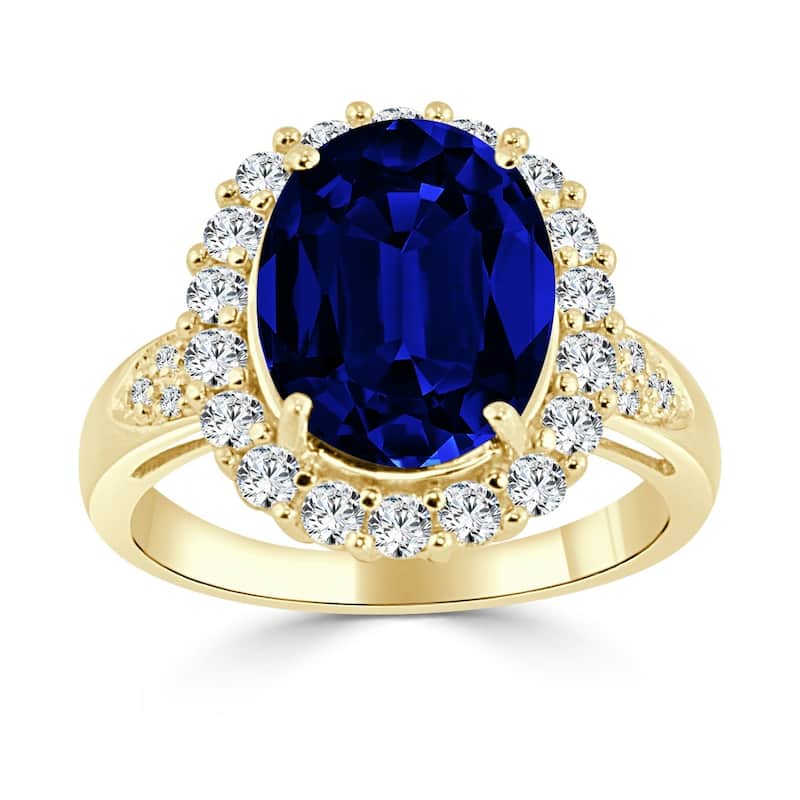 Auriya Oval Shaped 5 1/5ct Sapphire and Halo Diamond Engagement Ring 14k Gold