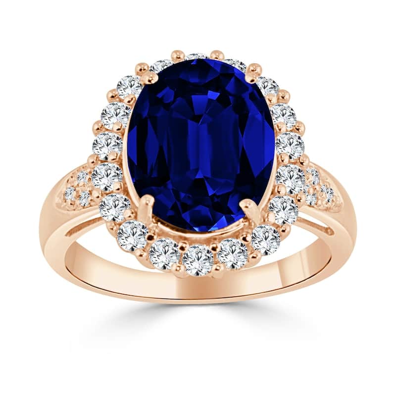 Auriya Oval Shaped 5 1/5ct Sapphire and Halo Diamond Engagement Ring 14k Gold