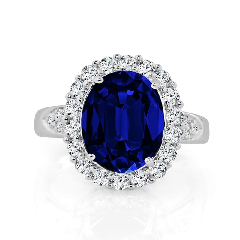 Auriya Oval Shaped 5 1/5ct Sapphire and Halo Diamond Engagement Ring 14k Gold