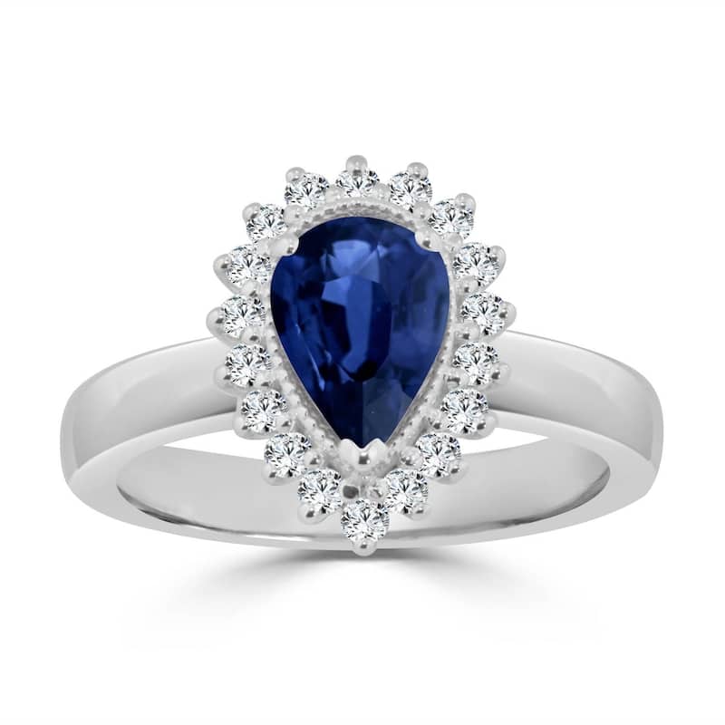 Auriya 1 1/2ct Pear Shaped Blue Sapphire and 1/3ctw Halo Diamond Engagement Ring 14k Gold