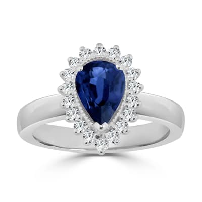 Auriya 1 1/2ct Pear Shaped Blue Sapphire and 1/3ctw Halo Diamond Engagement Ring 14k Gold