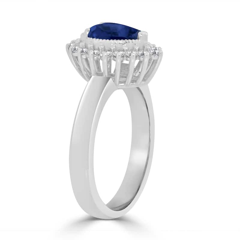 Auriya 1 1/2ct Pear Shaped Blue Sapphire and 1/3ctw Halo Diamond Engagement Ring 14k Gold
