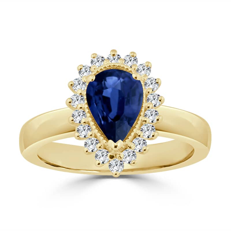 Auriya 1 1/2ct Pear Shaped Blue Sapphire and 1/3ctw Halo Diamond Engagement Ring 14k Gold