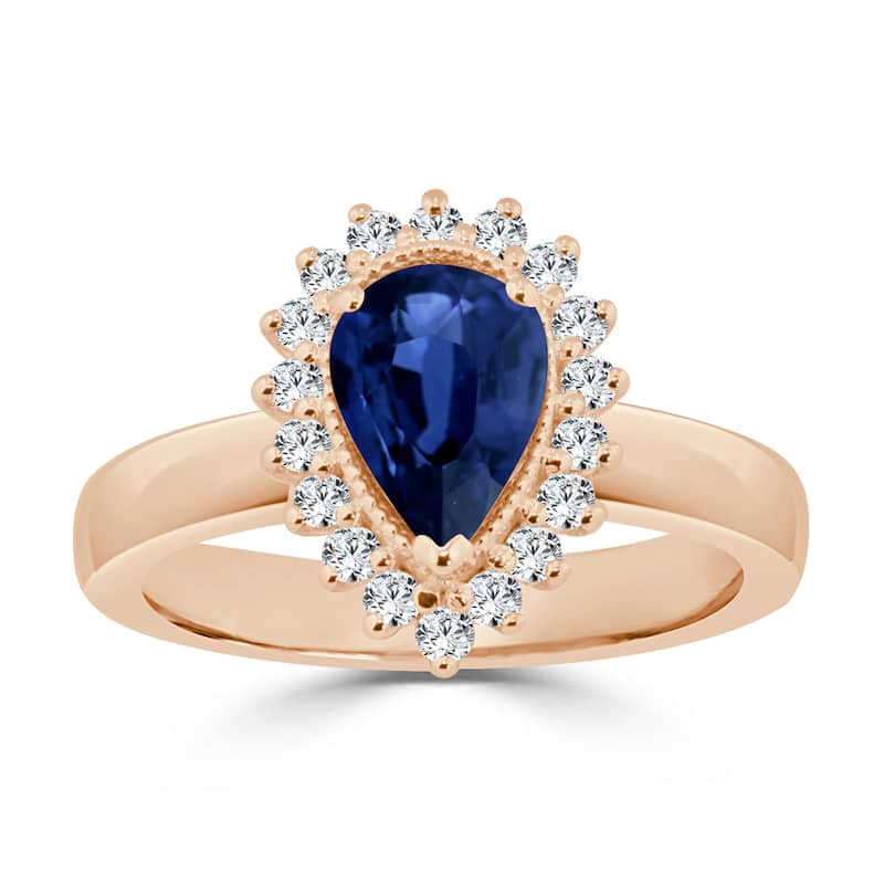 Auriya 1 1/2ct Pear Shaped Blue Sapphire and 1/3ctw Halo Diamond Engagement Ring 14k Gold