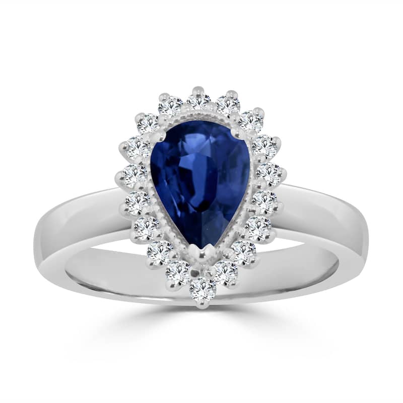 Auriya 1 1/2ct Pear Shaped Blue Sapphire and 1/3ctw Halo Diamond Engagement Ring 14k Gold