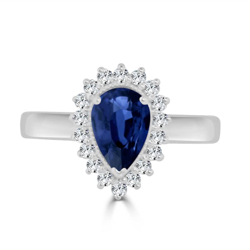 Auriya 1 1/2ct Pear Shaped Blue Sapphire and 1/3ctw Halo Diamond Engagement Ring 14k Gold