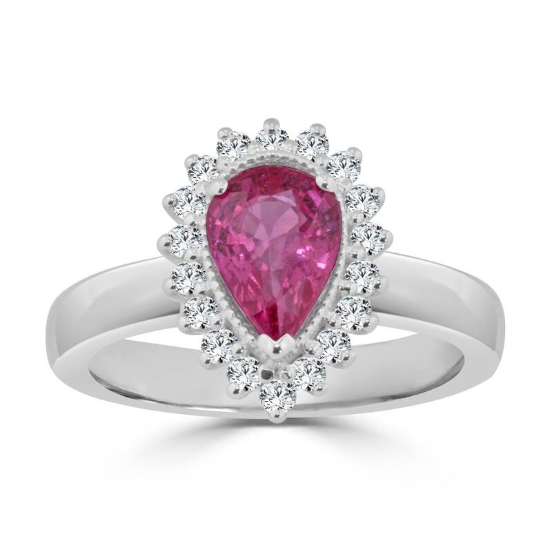 Auriya 1 1/2ct Pear Shaped Pink Sapphire and 1/3ctw Halo Diamond Engagement Ring 14K Gold - 4 - White