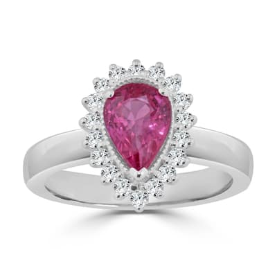 Auriya 1 1/2ct Pear Shaped Pink Sapphire and 1/3ctw Halo Diamond Engagement Ring 14K Gold