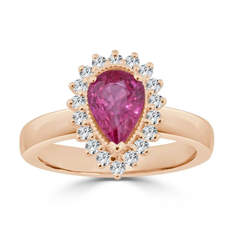 Auriya 1 1/2ct Pear Shaped Pink Sapphire and 1/3ctw Halo Diamond Engagement Ring 14K Gold - 4 - Rose