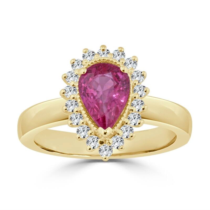 Auriya 1 1/2ct Pear Shaped Pink Sapphire and 1/3ctw Halo Diamond Engagement Ring 14K Gold - 4 - Yellow