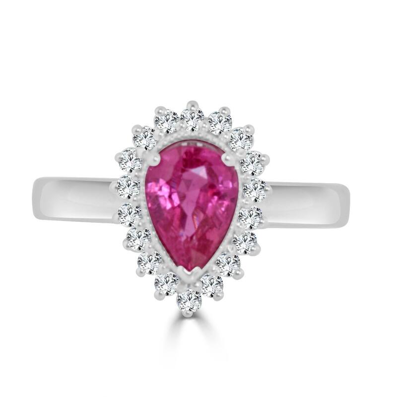Auriya 1 1/2ct Pear Shaped Pink Sapphire and 1/3ctw Halo Diamond Engagement Ring 14K Gold