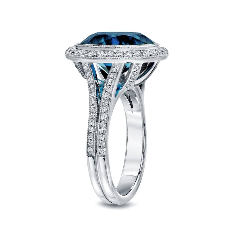 Auriya 14k Gold 6 3/4ctw Halo Blue Diamond Engagement Ring
