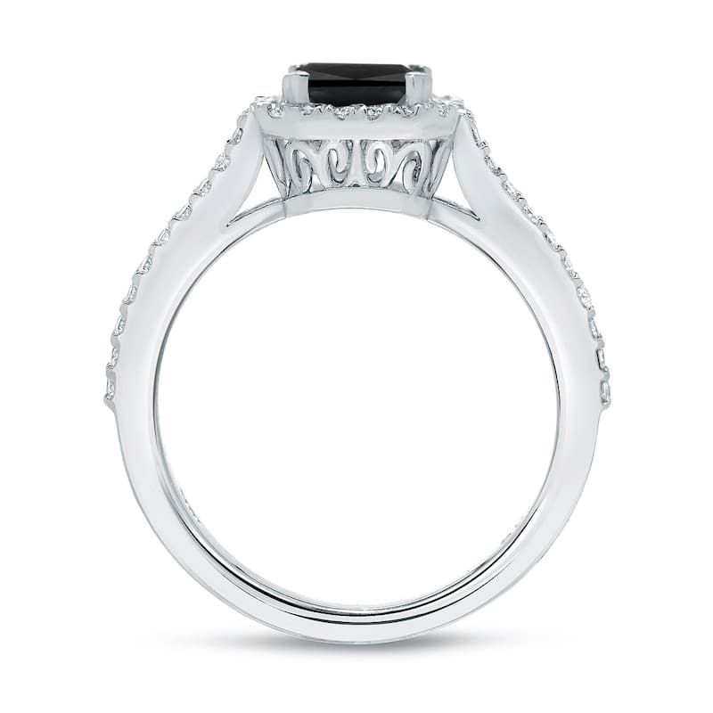 Auriya 18k Gold 2 1/2ctw Emerald-cut Halo Black Diamond Engagement Ring (H-I, SI1-SI2)