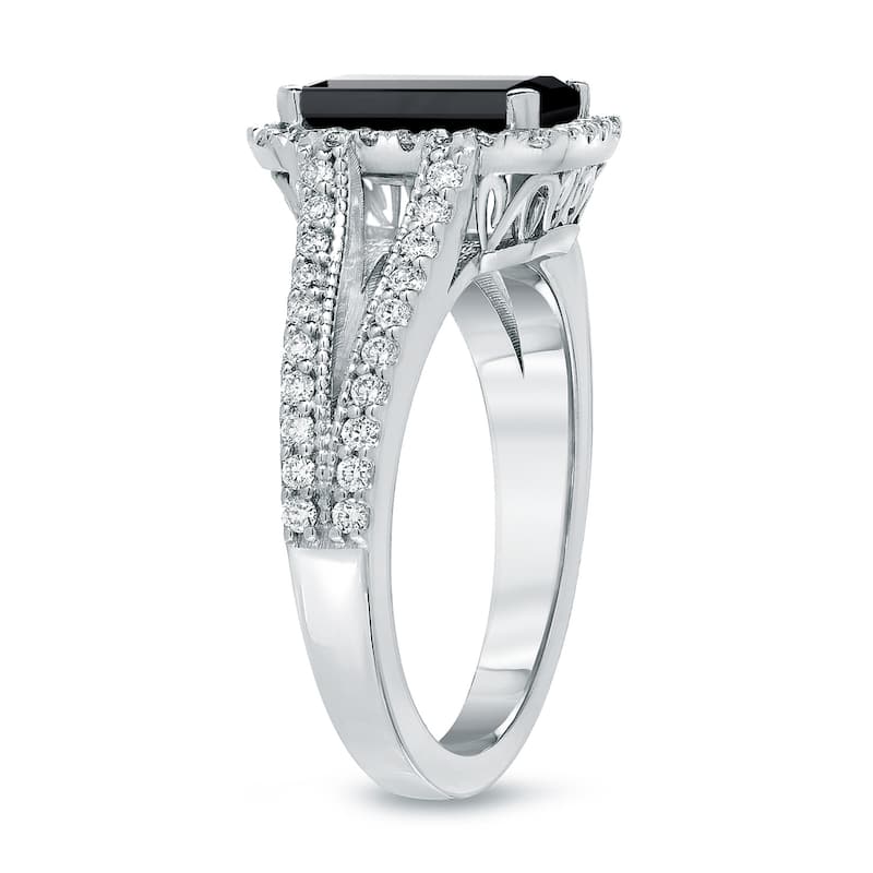 Auriya 18k Gold 2 1/2ctw Emerald-cut Halo Black Diamond Engagement Ring (H-I, SI1-SI2)