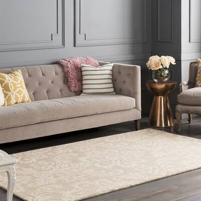 Colonial Home Beige Oriental Damask Handmade Area Rug - 8' x 10'