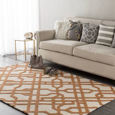 Colonial Home Orange Geometric Handmade Area Rug - 8' x 11'