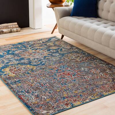 Trocadero Multi Vintage Oriental Damask Area Rug - 7'10" x 10'3"