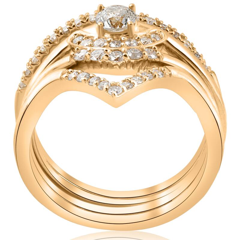 10K Yellow Gold 1/2ct 4-Ring Stackable Yellow Gold Diamond Solitaire Wedding Engagement Set (I-J, I2-I3)