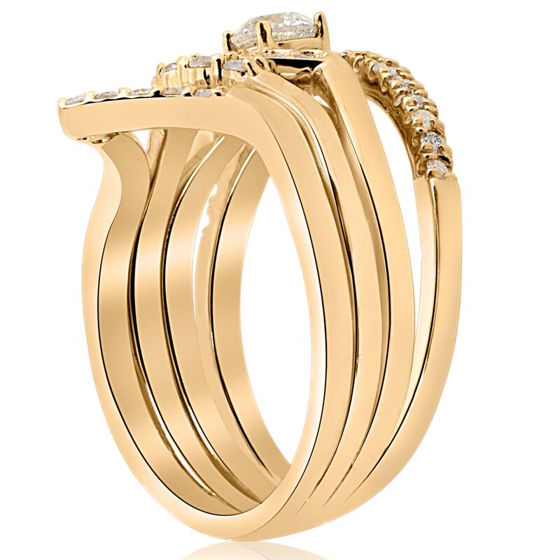 10K Yellow Gold 1/2ct 4-Ring Stackable Yellow Gold Diamond Solitaire Wedding Engagement Set (I-J, I2-I3)