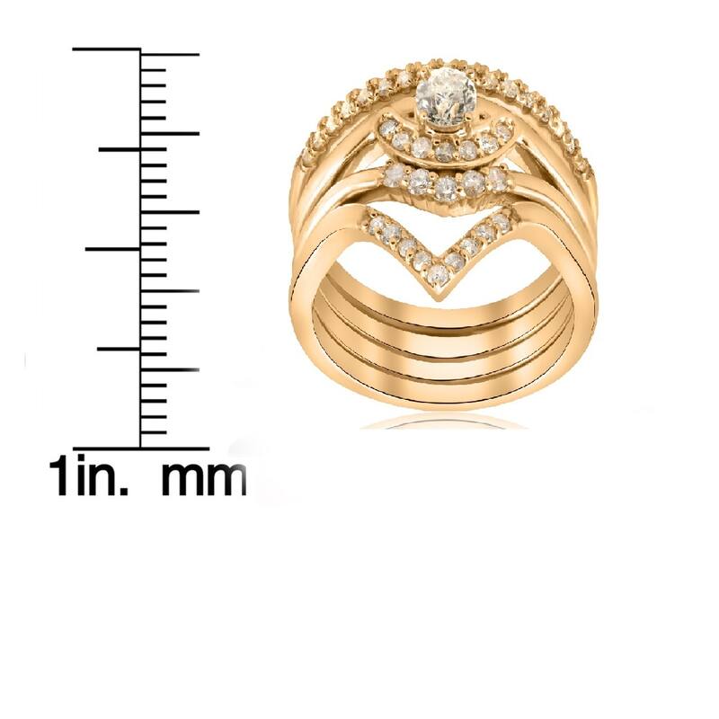 10K Yellow Gold 1/2ct 4-Ring Stackable Yellow Gold Diamond Solitaire Wedding Engagement Set (I-J, I2-I3)