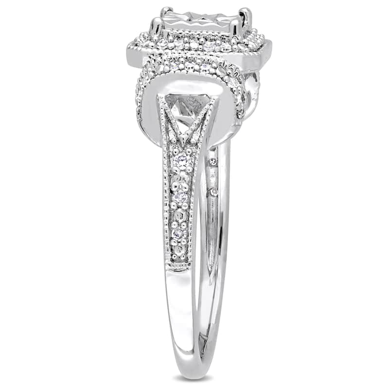 Miadora Sterling Silver 1/5ct TDW Diamond Square Halo Engagement Ring - White