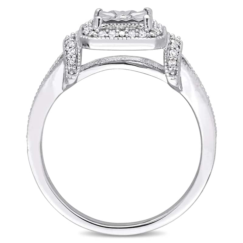 Miadora Sterling Silver 1/5ct TDW Diamond Square Halo Engagement Ring - White