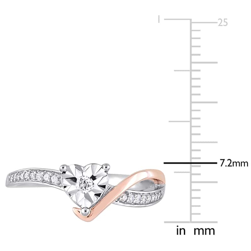 Miadora 10k 2-Tone White and Rose Gold 1/10ct TDW Diamond Heart-Shaped Crossover Engagement Ring