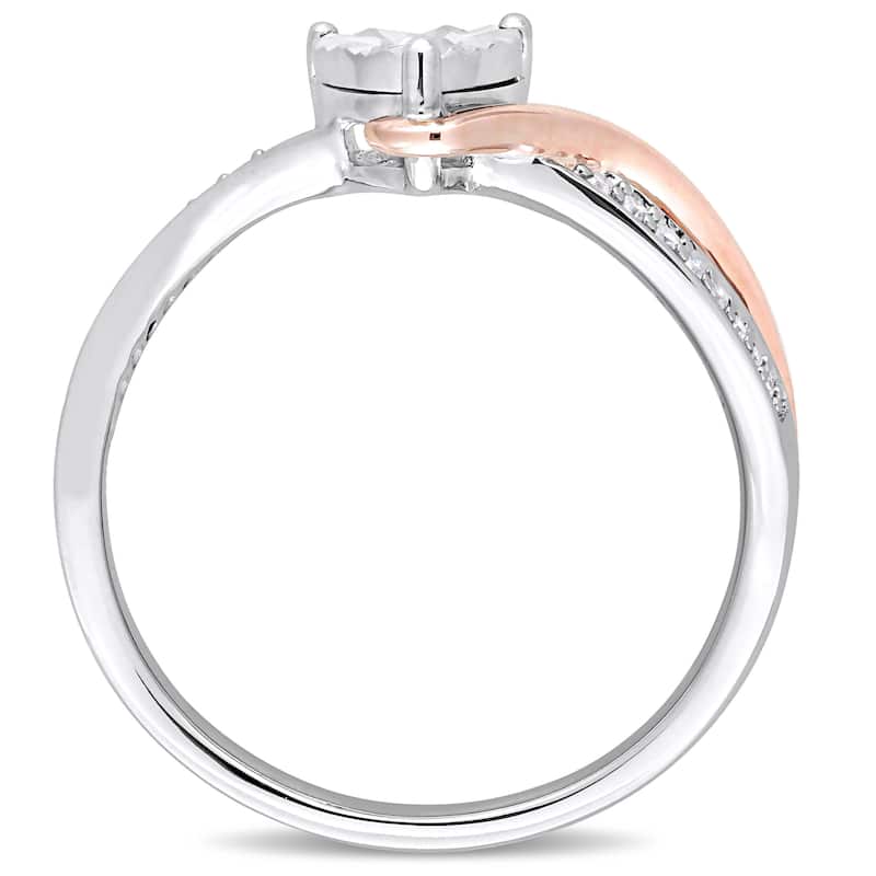 Miadora 10k 2-Tone White and Rose Gold 1/10ct TDW Diamond Heart-Shaped Crossover Engagement Ring