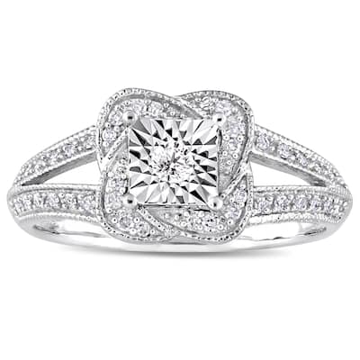 Miadora Signature Collection 10k White Gold 1/5ct TDW Diamond Twisted Square Halo Engagement Ring