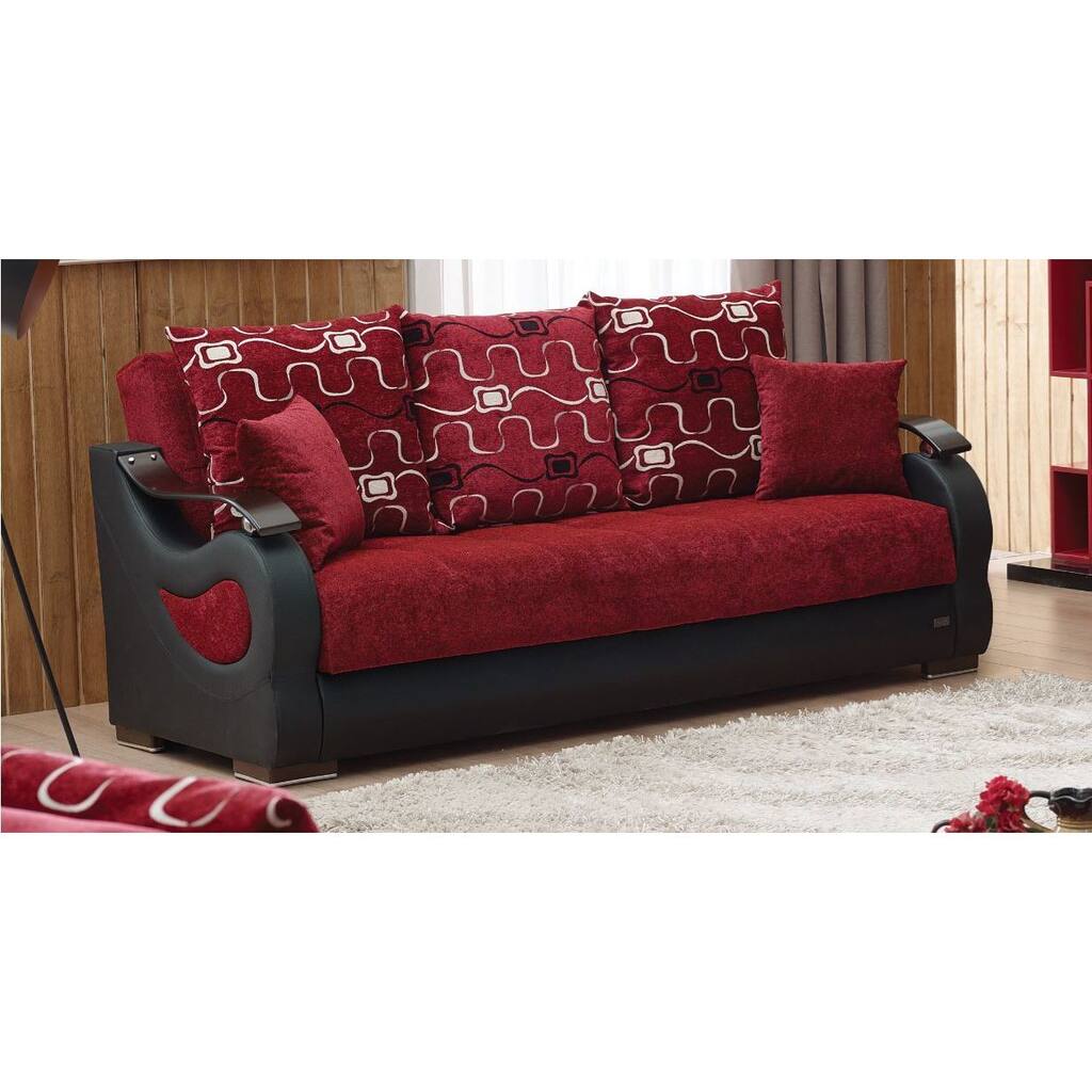 Pittsburgh Red Fabric Convertible Sofa Sleeper Bed