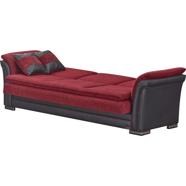 Austin Red Wood And Fabric Sleeper Sofa With Storage Austin Red Wood And Fabric Sleeper Sofa