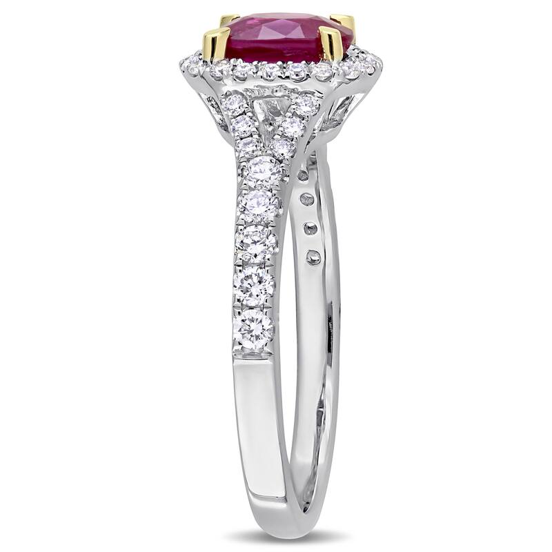 Miadora Signature Collection 14k White Gold Yellow Gold Prongs Oval-Cut Ruby and 1/2ct TDW Diamond H - Red