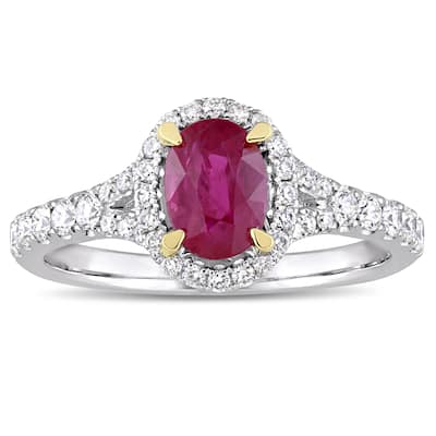 Miadora Signature Collection 14k White Gold Yellow Gold Prongs Oval-Cut Ruby and 1/2ct TDW Diamond H - Red