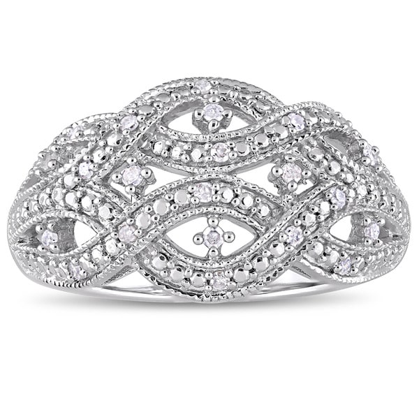 Miadora Sterling Silver 1/8ct TDW Diamond Interlaced Triple Row Infinity Ring - White