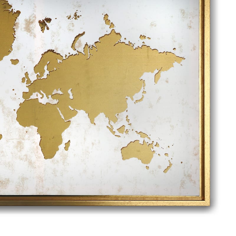 Framed White and Gold World Map