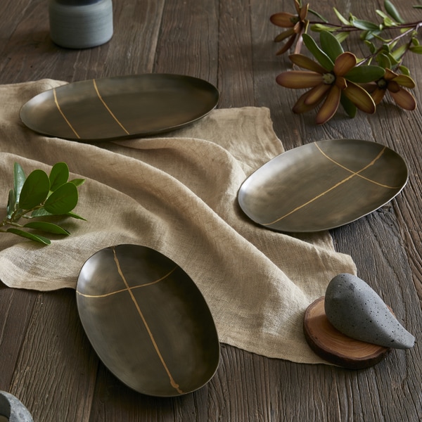 INK+IVY Tribecca Black Oval Decorative Platter - Set of 3