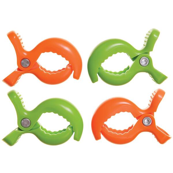 slide 2 of 3, Dreambaby® Strollerbuddy® Stroller Clips, 4 Pack Green, Orange