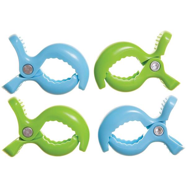 slide 2 of 3, Dreambaby® Strollerbuddy® StrollerClips, 4 Pack Blue, Green