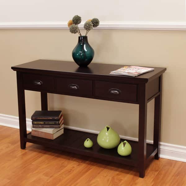 Lindendale Espresso 47 Inch 3 Drawer Console Table Overstock 16796816