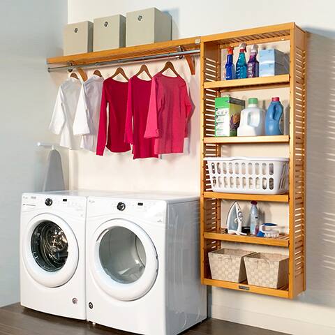 John Louis Home 12in deep 8ft. Laundry Organizer Honey Maple
