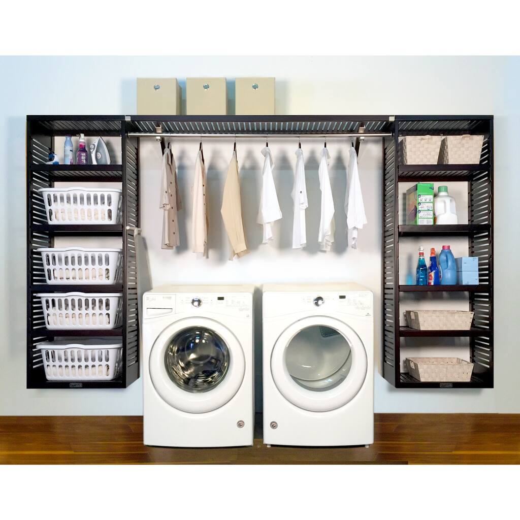 John Louis Home Solid Wood 16in deep 10ft. Laundry Organizer Espresso