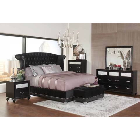 Black Bedroom Sets Online At Our Best Hughes Black Wood Velvet Leatherette 6 Piece Bedroom Set