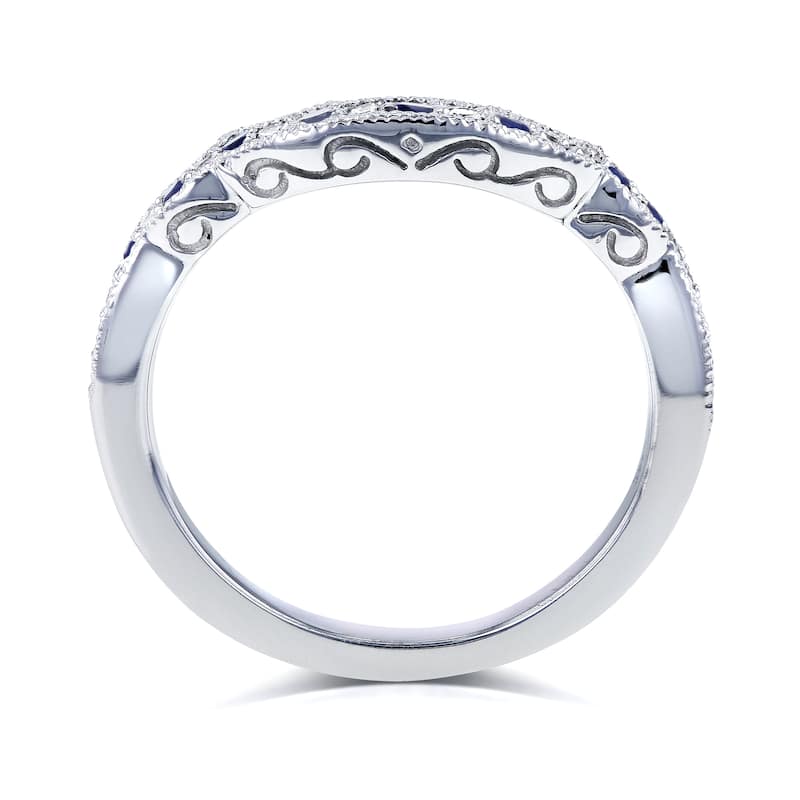 Annello by Kobelli 14k White Gold 1/5ct TCW Sapphire and Diamond Contour Wedding Ring (G-H, I1-I2)